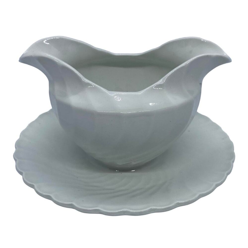 1960’s Burgess & Leigh Queens White Ironstone Gravy Boat With attached plate